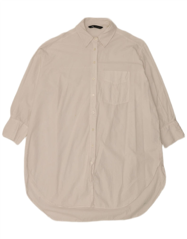 ZARA Robe chemise surdimensionnée pour femme UK 14 en coton blanc moyen