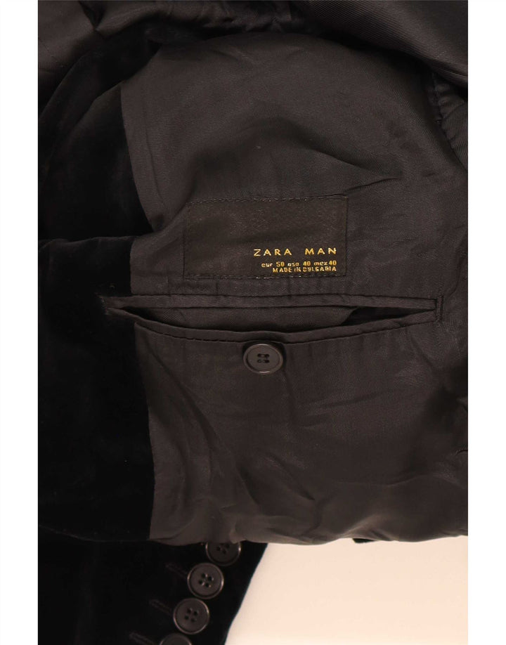 Zara Veste blazer en velours à 2 boutons pour homme EU 50 en coton noir moyen