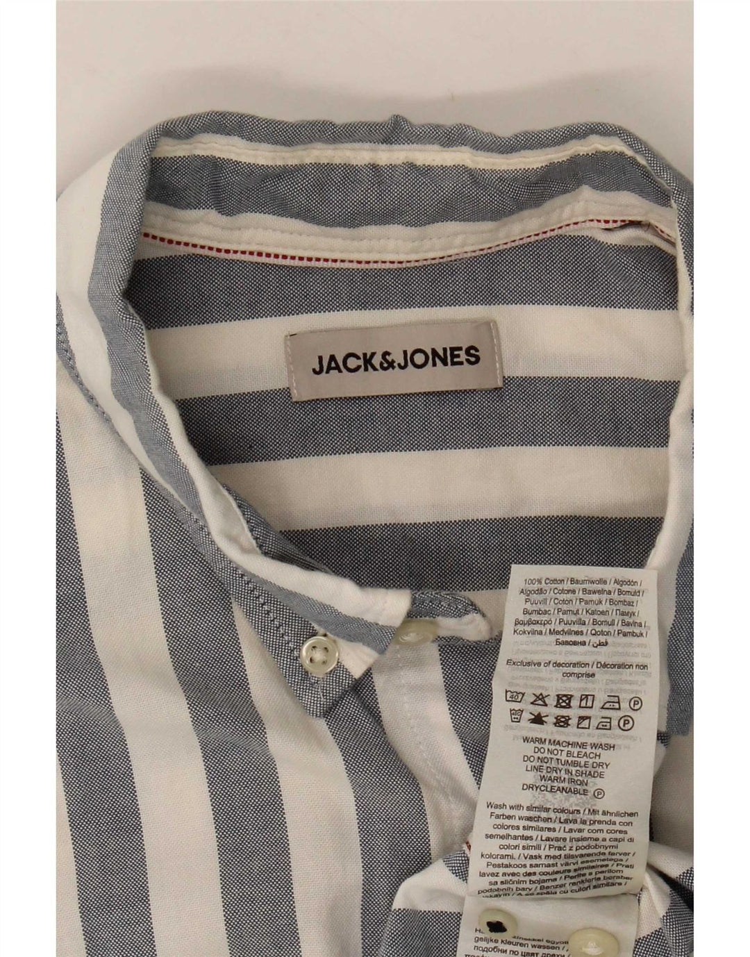 Jack & Jones Chemise à Manches Courtes Homme Bleu Moyen Rayé Coton