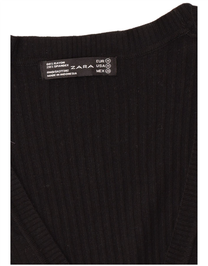 Zara Cardigan Femme Pull UK 12 Rayonne Noire Moyenne