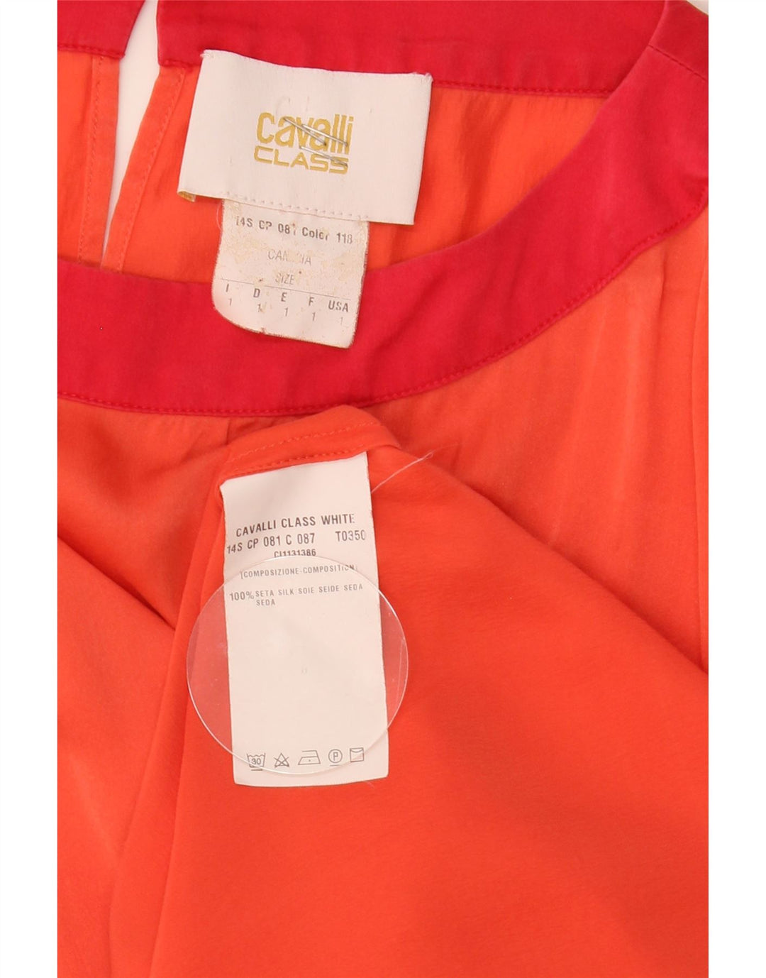 Cavalli Chemisier surdimensionné pour femme US 1 XS Orange Colorblock Soie