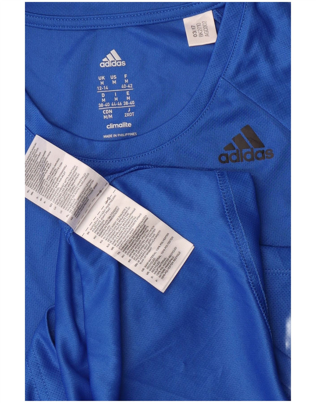 Adidas Femmes Climalite T-Shirt Top UK 12/14 Bleu Moyen Polyester