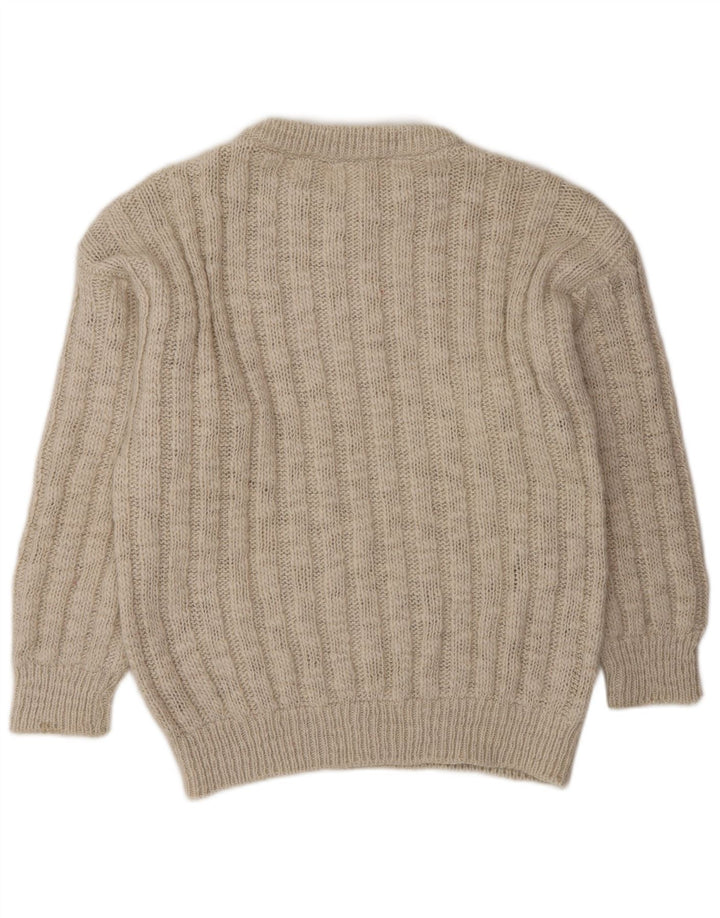 VINTAGE Pull à col rond pour homme Large Beige