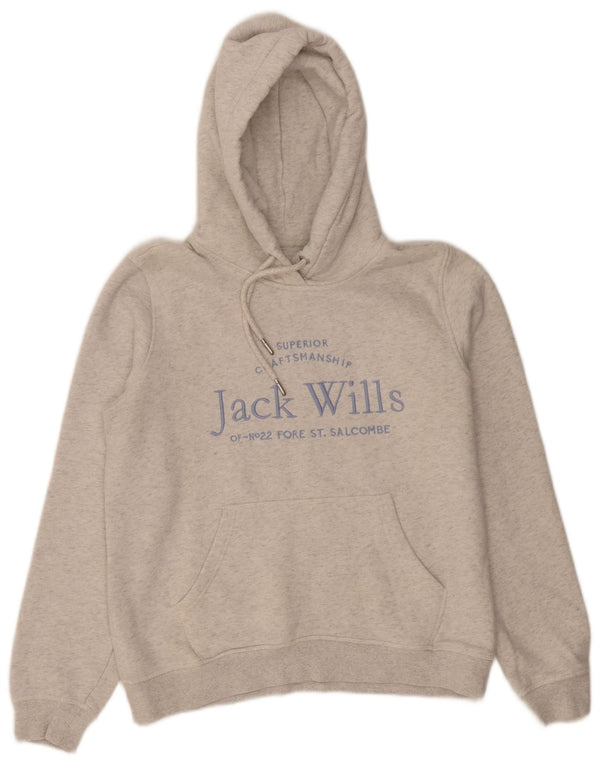 Jack Wills Pull à capuche graphique pour femme UK 12 Gris moyen en coton moucheté