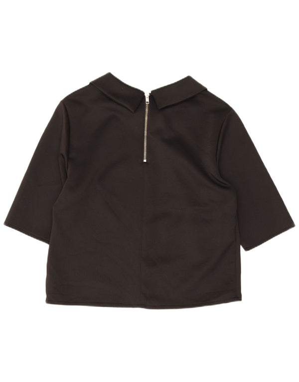 Zara Womens Crop 3/4 Sleeve Blouse Top UK 14 Grand Noir