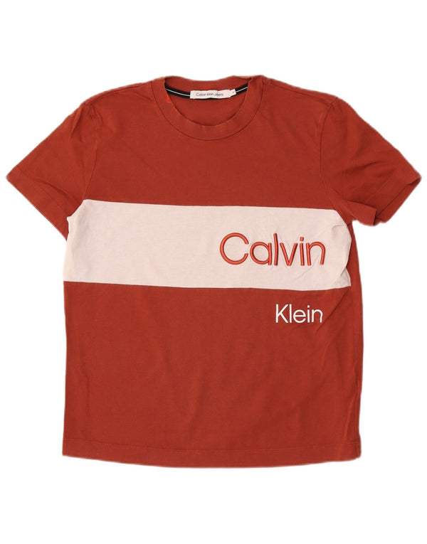 Calvin Klein Jeans T-shirt graphique pour femme UK 14 Marron moyen