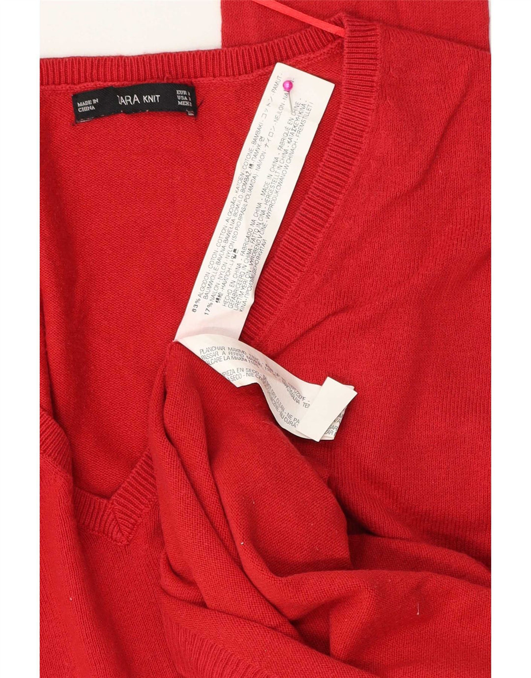 Zara Pull surdimensionné à col en V pour femme UK 14 Rouge moyen Coton