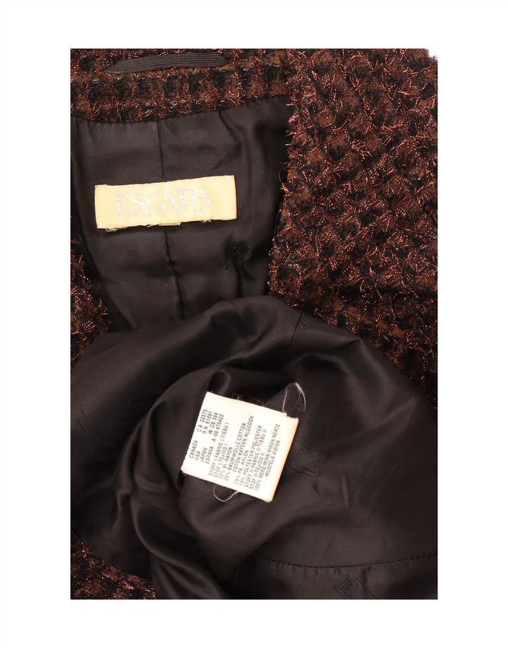 ESCADA Womens 2 Button Blazer Jacket UK 12 Medium Brown Check Rayon Vintage Escada and Second-Hand Escada from Messina Hembry 