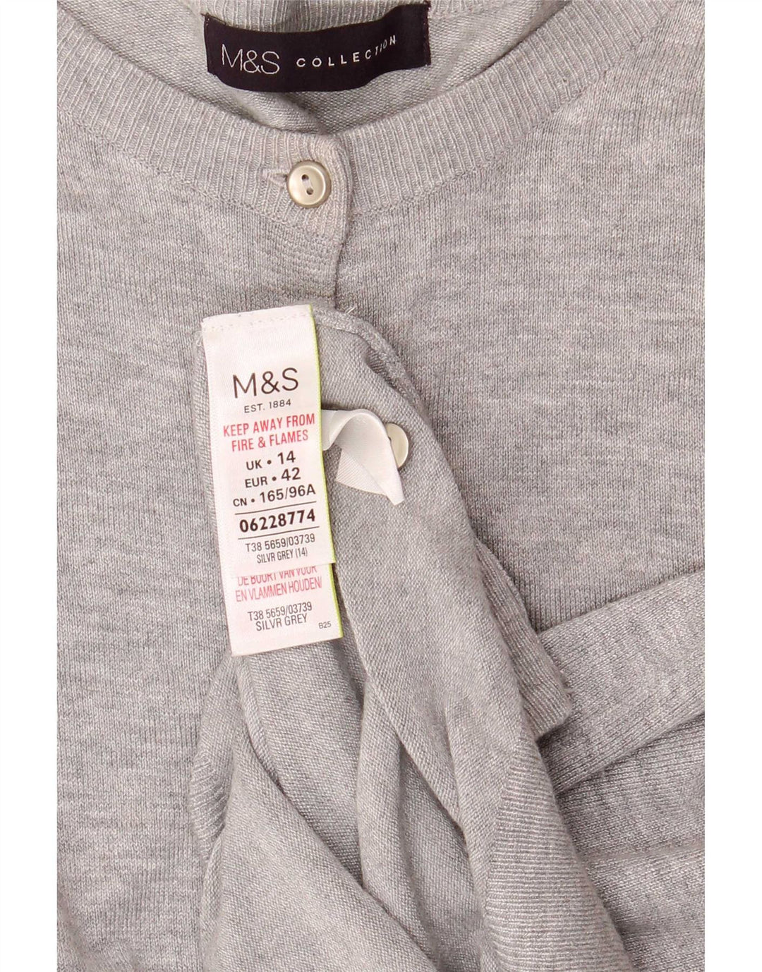 Marks & Spencer Pull cardigan pour femme UK 14 Large Viscose mouchetée gris