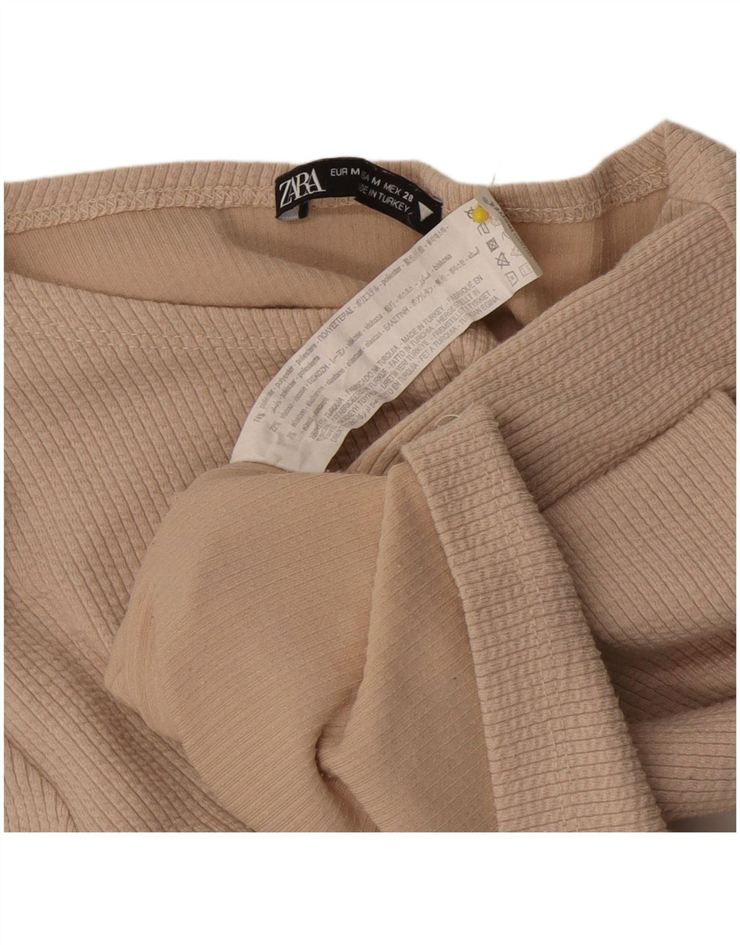 Zara Femme Crop Top Manches Longues UK 12 Polyester Beige Moyen