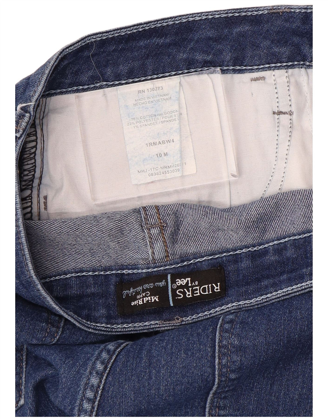 Lee Womens Riders Mid Rise Capri Jeans US 10 Large W32 L21 Bleu Coton