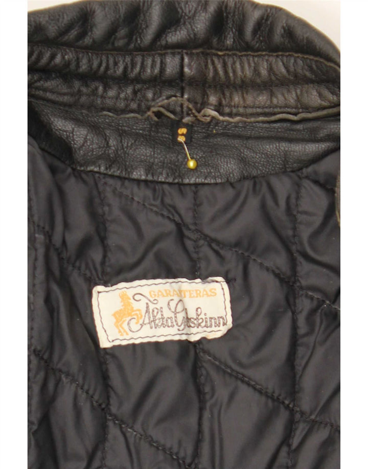 vintage Mens Leather Racer Jacket UK 38 Medium Black Colourblock