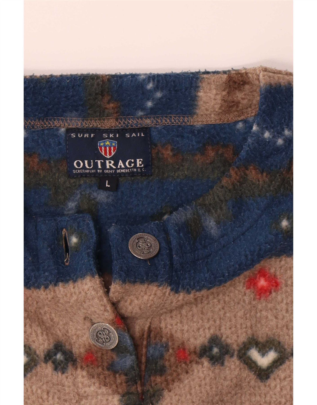 vintage Mens Fleece Jumper Grand Multicolore Fair Isle Polyester
