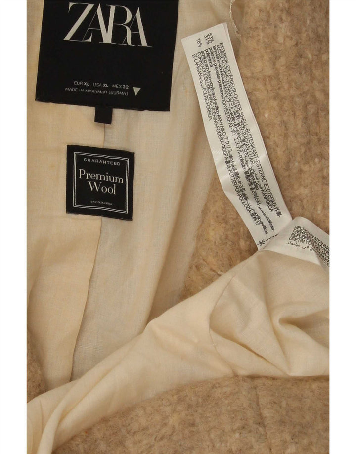 Zara Manteau croisé pour femme UK 42 XL Laine beige
