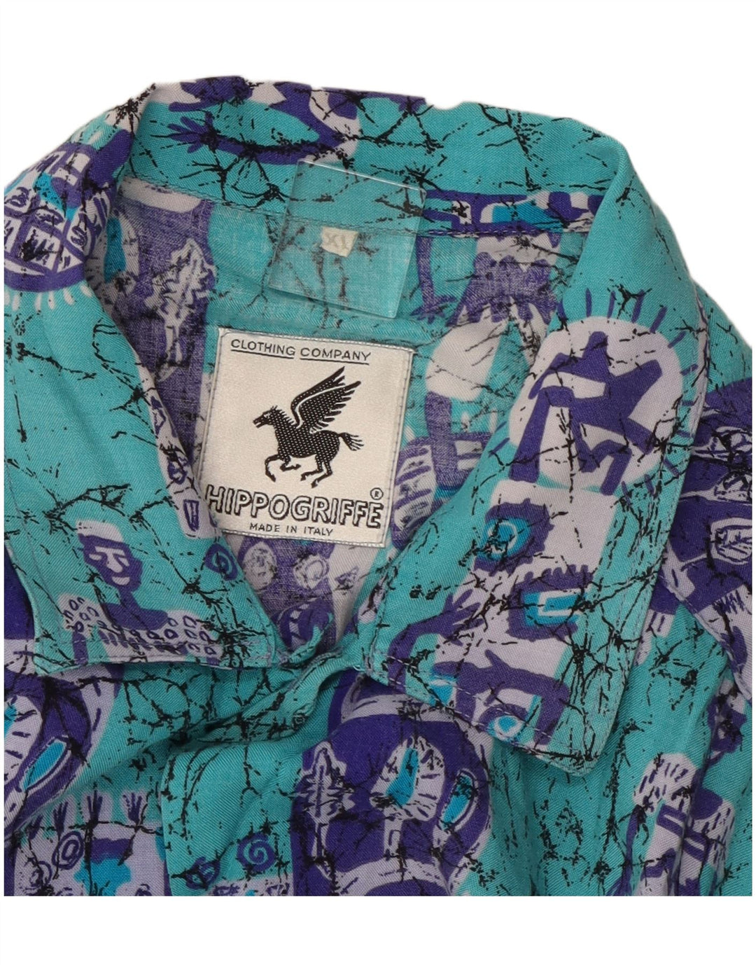 VINTAGE Chemise à manches courtes pour hommes XL Bleu Patchwork Coton