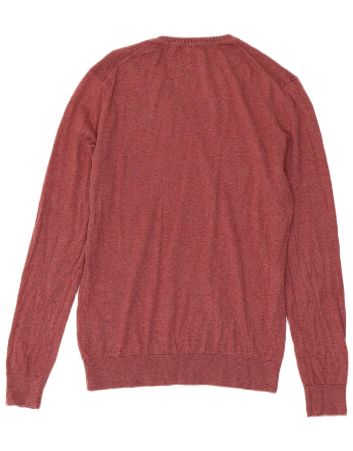 Zara Pull col V pour homme en coton bordeaux moyen