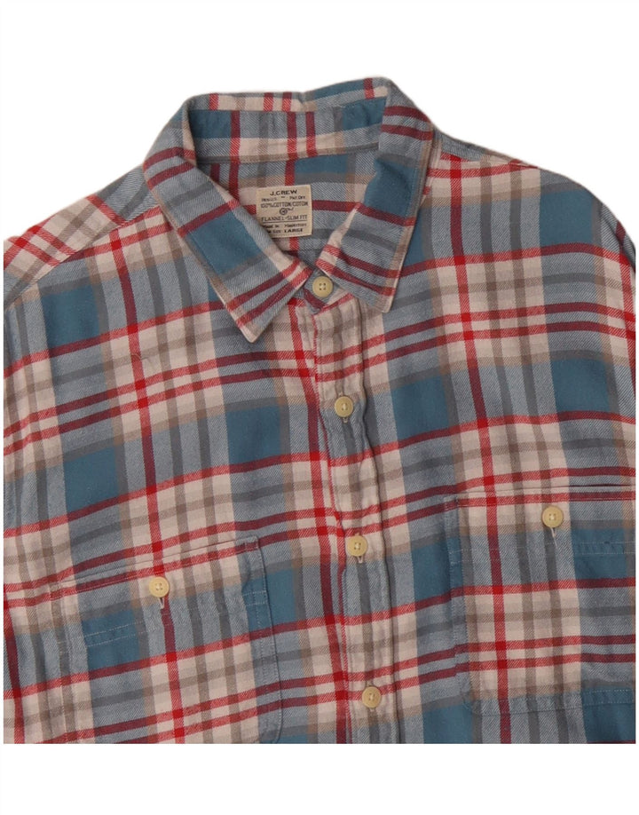 J. CREW Chemise slim en flanelle pour homme en coton à carreaux bleus