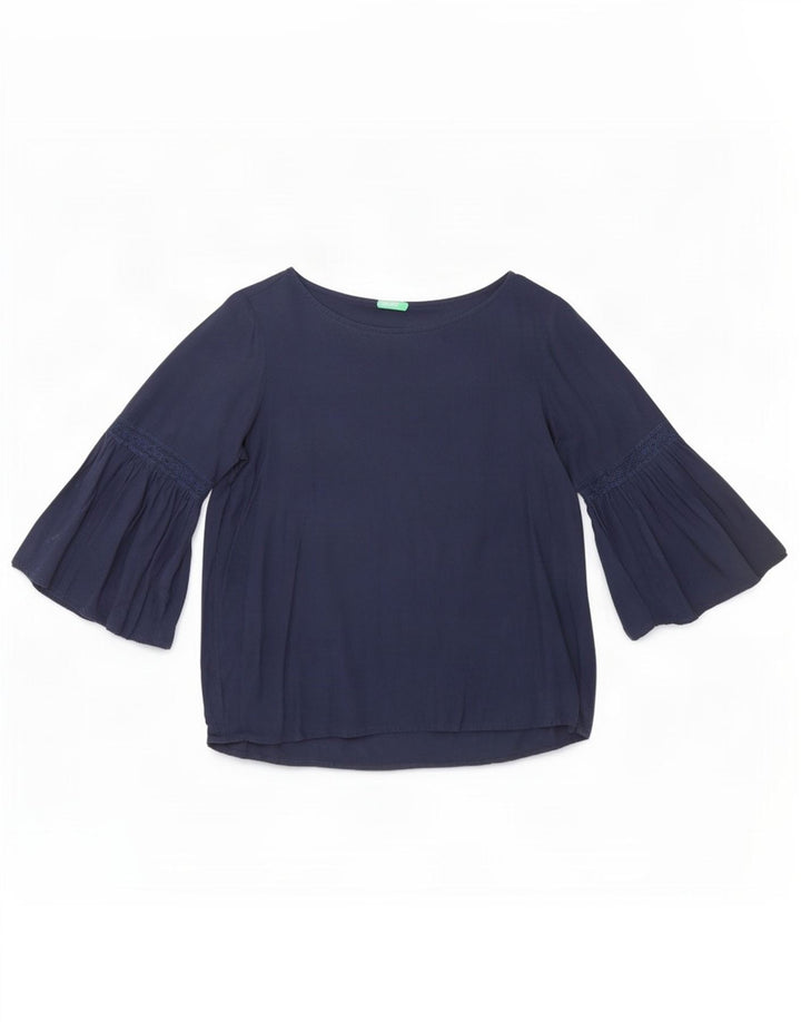 Benetton Chemisier à manches 3/4 pour femme UK 12 Bleu marine moyen Viscose