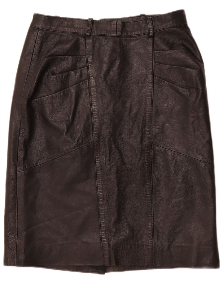 VINTAGE Jupe en cuir taille haute femme IT 48 XL W28 Cuir noir