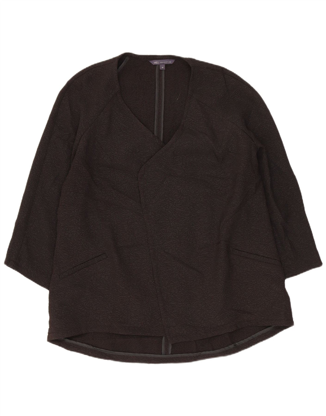MARKS & SPENCER Veste blazer ouverte à manches 3/4 pour femme UK 10 Small Noir