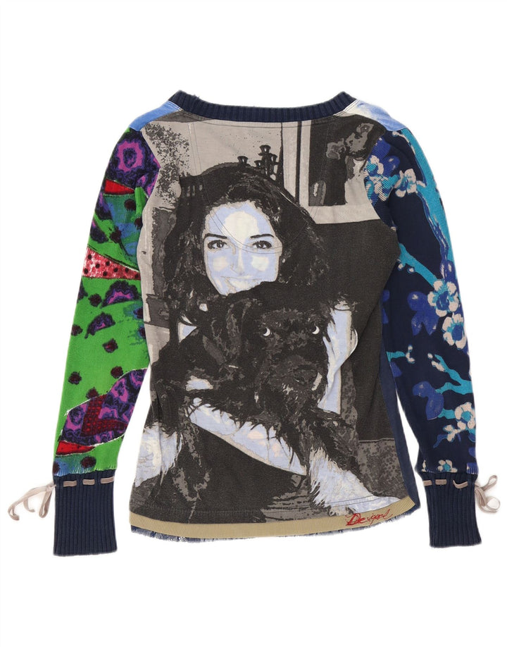 DESIGUAL Haut graphique à manches longues pour femme UK 44 Bleu marine moyen floral