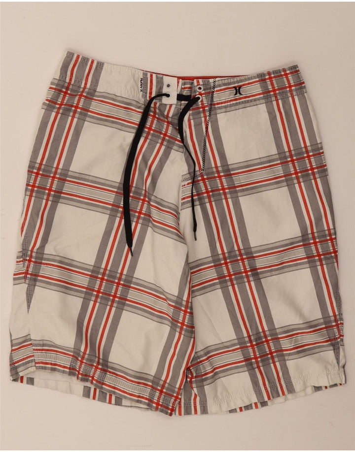 Hurley Short de bain graphique pour homme en polyester à carreaux blancs