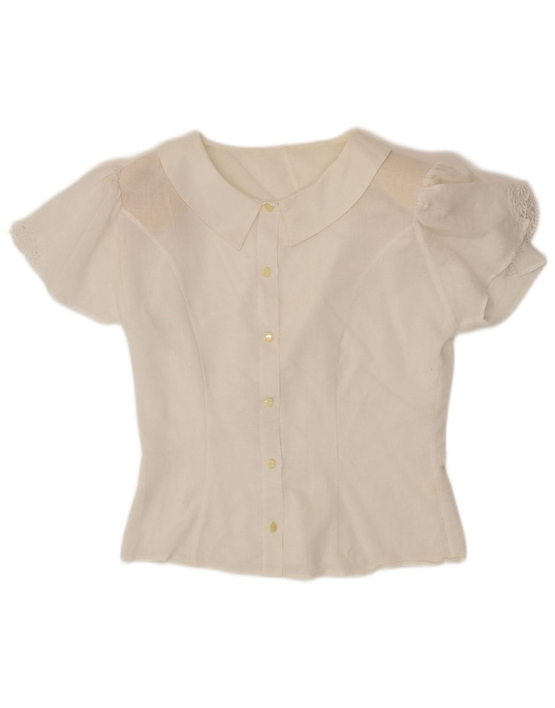 VINTAGE Femme Chemise à manches courtes Blouse UK 12 Coton Blanc Moyen