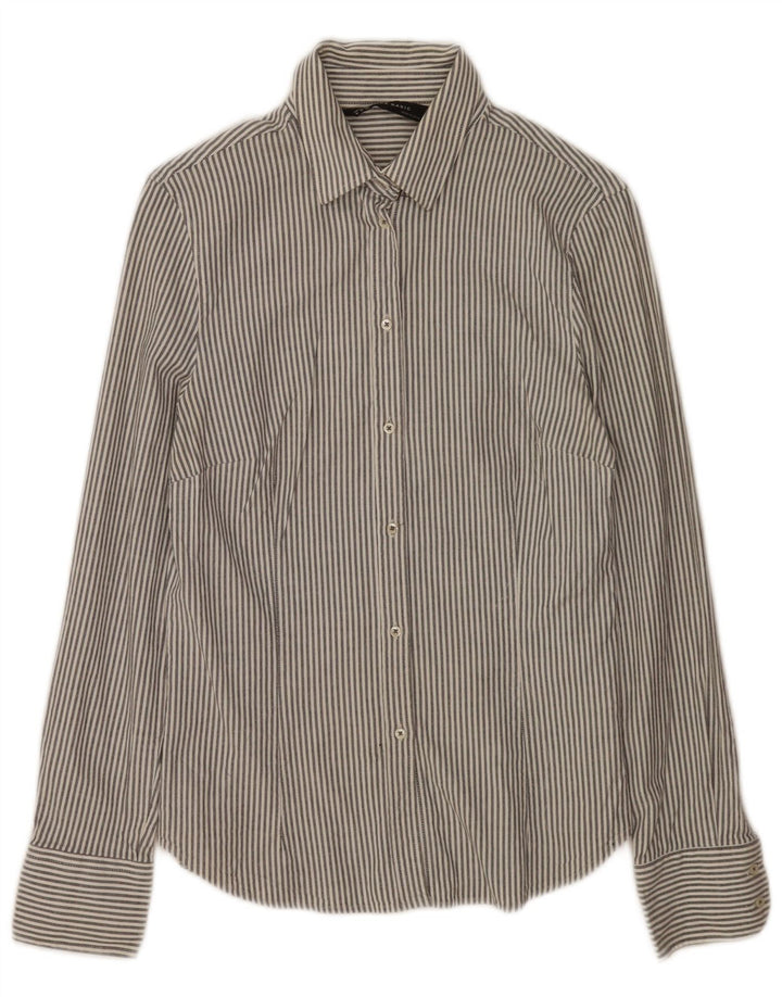 Zara Chemise Femme UK 12 Coton à fines rayures gris moyen