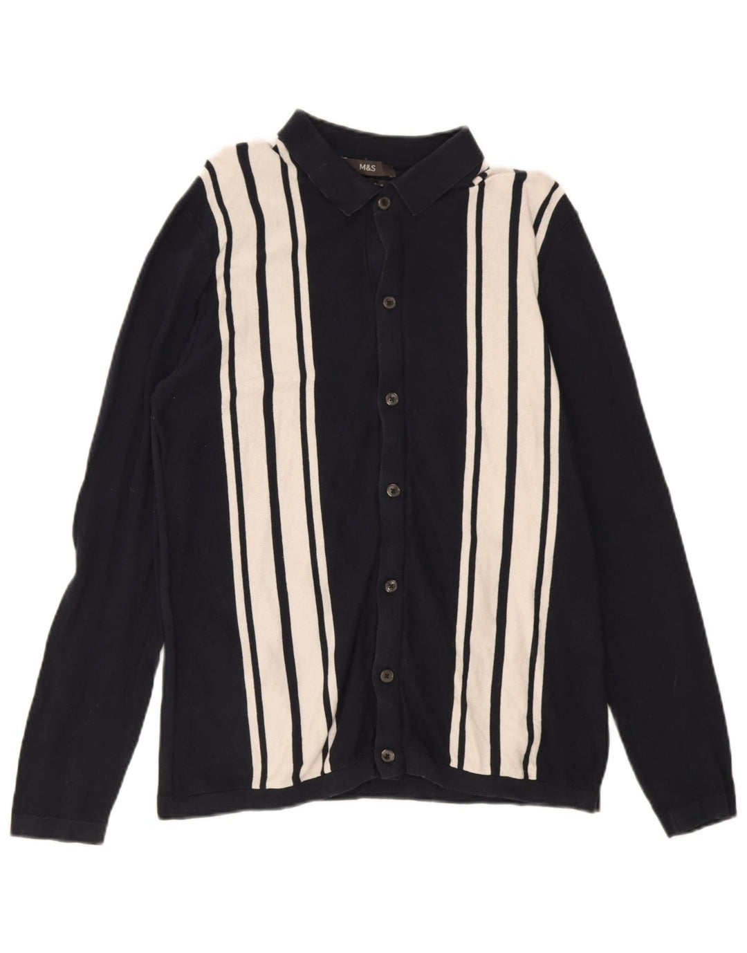 Marks & Spencer Cardigan pour homme en coton rayé bleu marine moyen