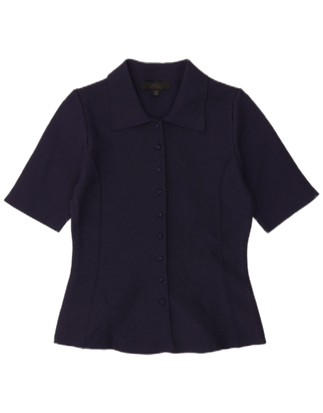 Chemisier à manches courtes pour femme ZARA UK 12 bleu marine moyen en polyester