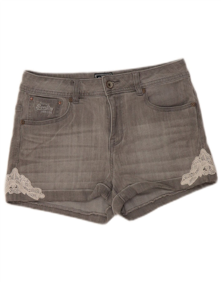 Superdry Short En Jean W30 Femme Gris Moyen Coton