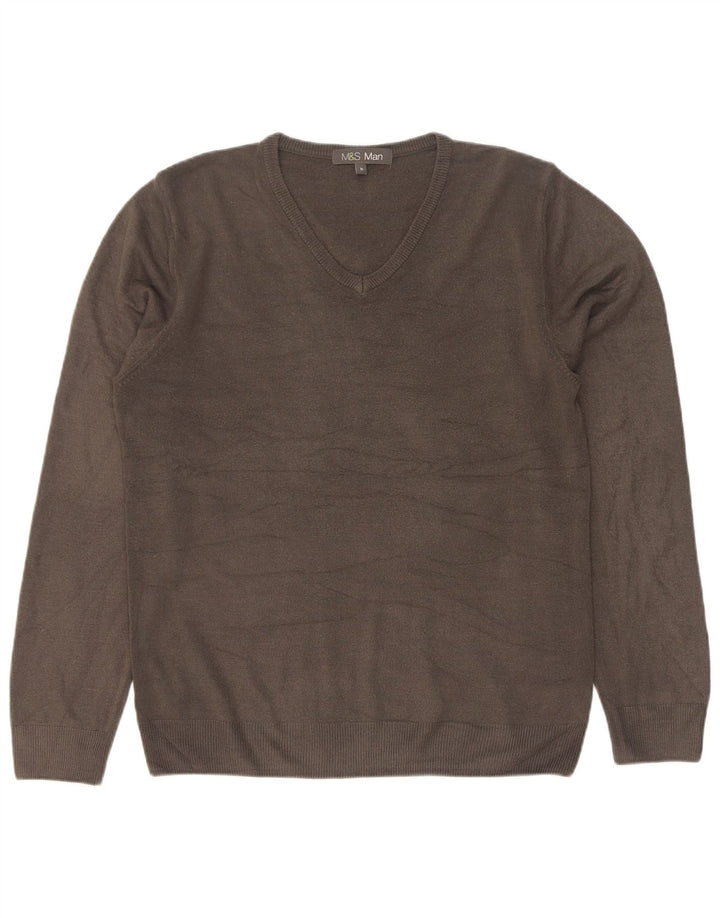 Marks & Spencer Pull Col V Homme Gris Moyen Acrylique