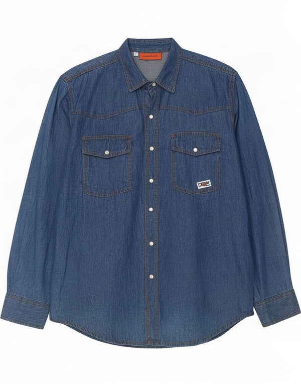 Kappa Chemise en Jean Homme Bleu Marine Moyen Coton
