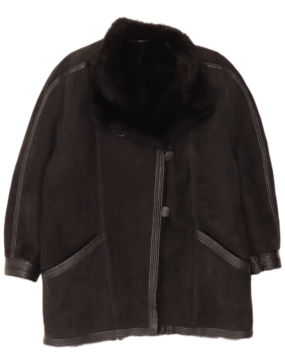 vintage Womens Shearling Coat UK 16 Grand Noir