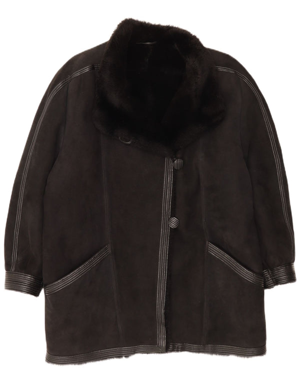 vintage Womens Shearling Coat UK 16 Grand Noir