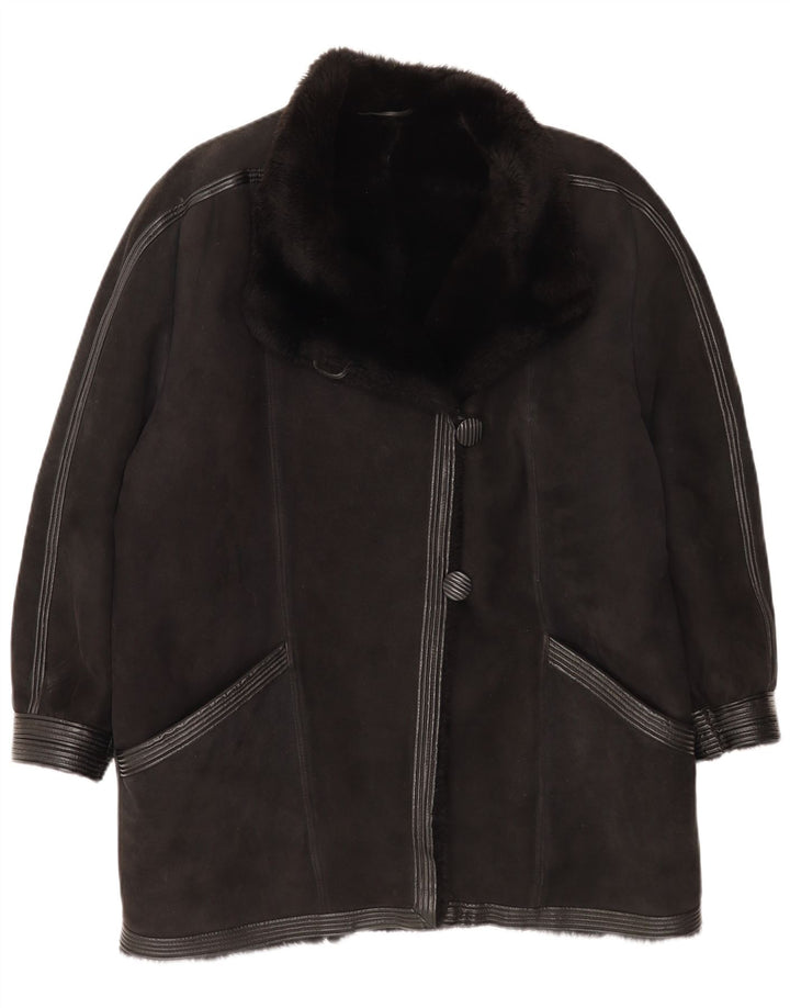 vintage Womens Shearling Coat UK 16 Grand Noir
