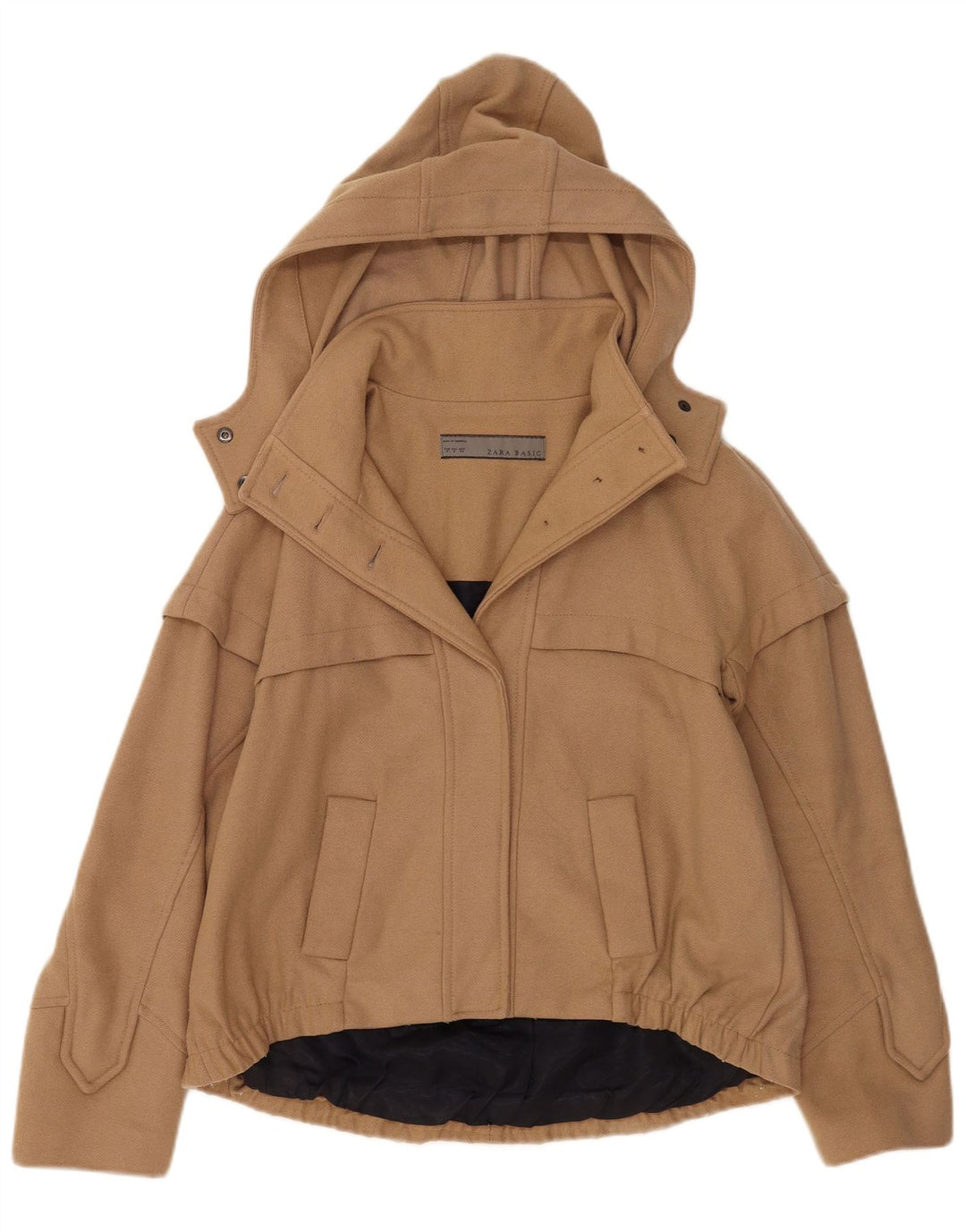 Zara Veste bomber à capuche pour femme UK 14 Laine marron moyen