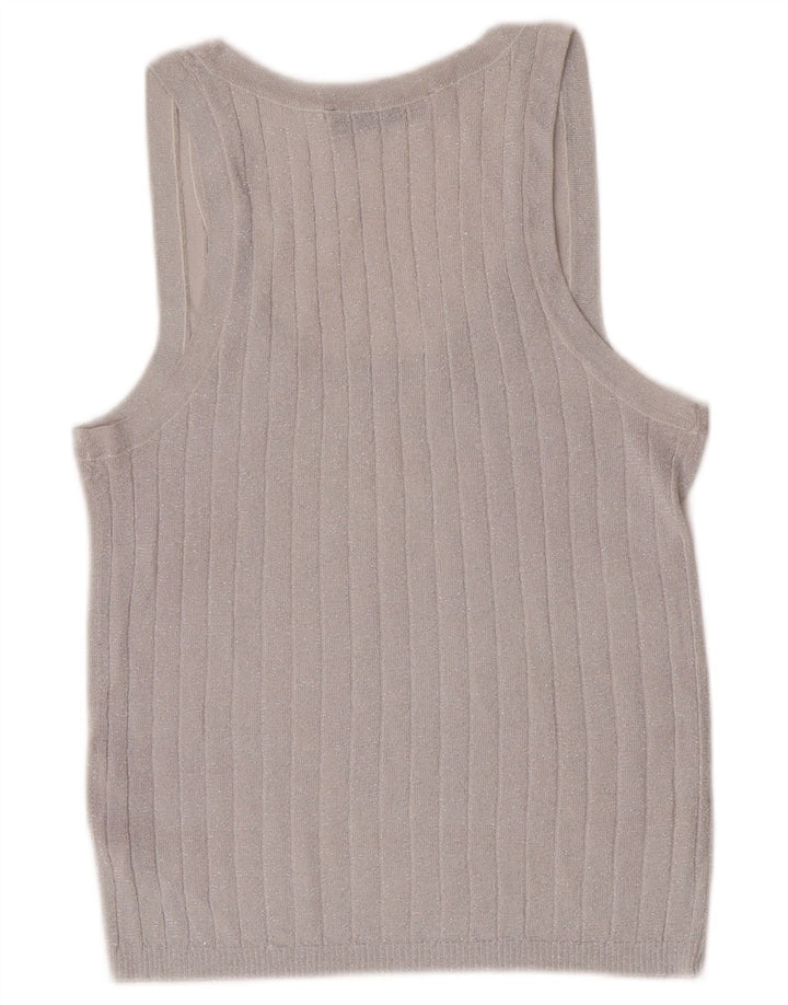 Zara Débardeur Femme UK 14 Large Viscose Mouchetée Argent