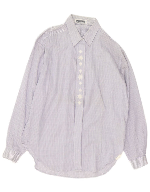 chemise femme vintage UK 14 Coton à fines rayures bleu moyen