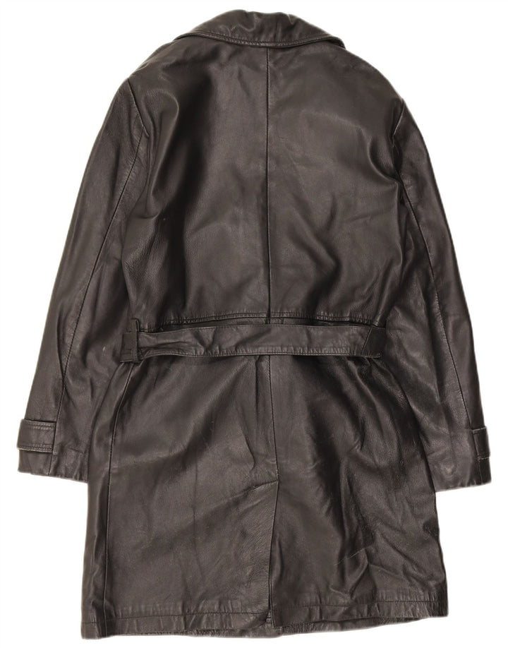 Stefanel Manteau en cuir à double boutonnage pour femme UK 14 Cuir noir moyen