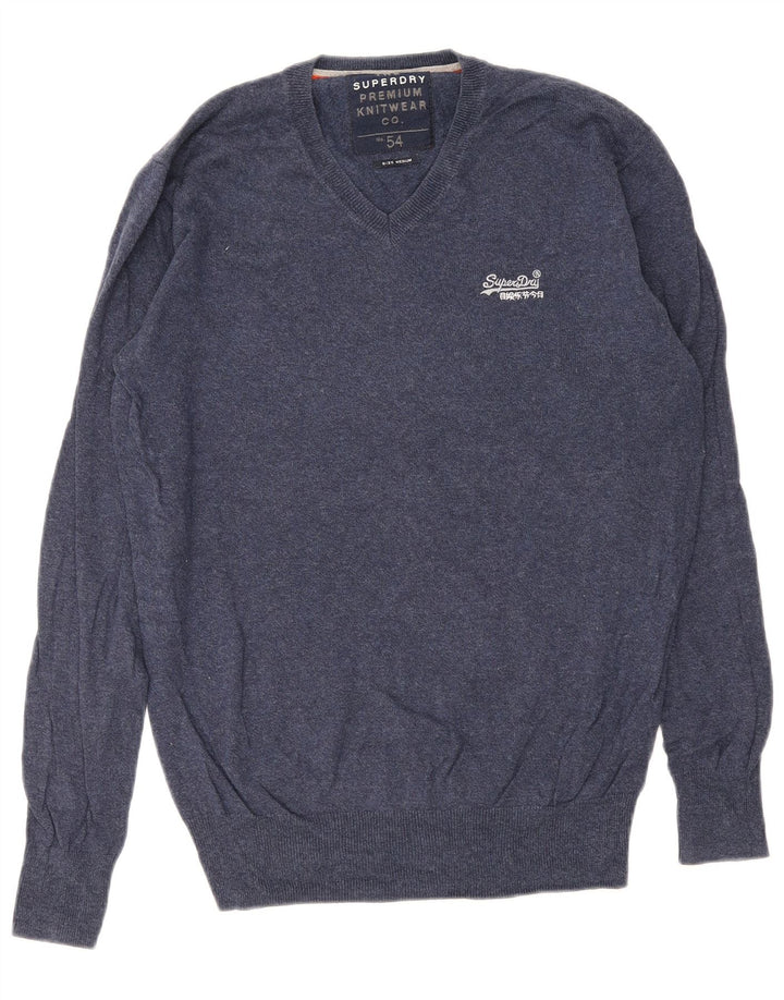 Superdry Pull Col V Homme Bleu Marine Moyen Coton