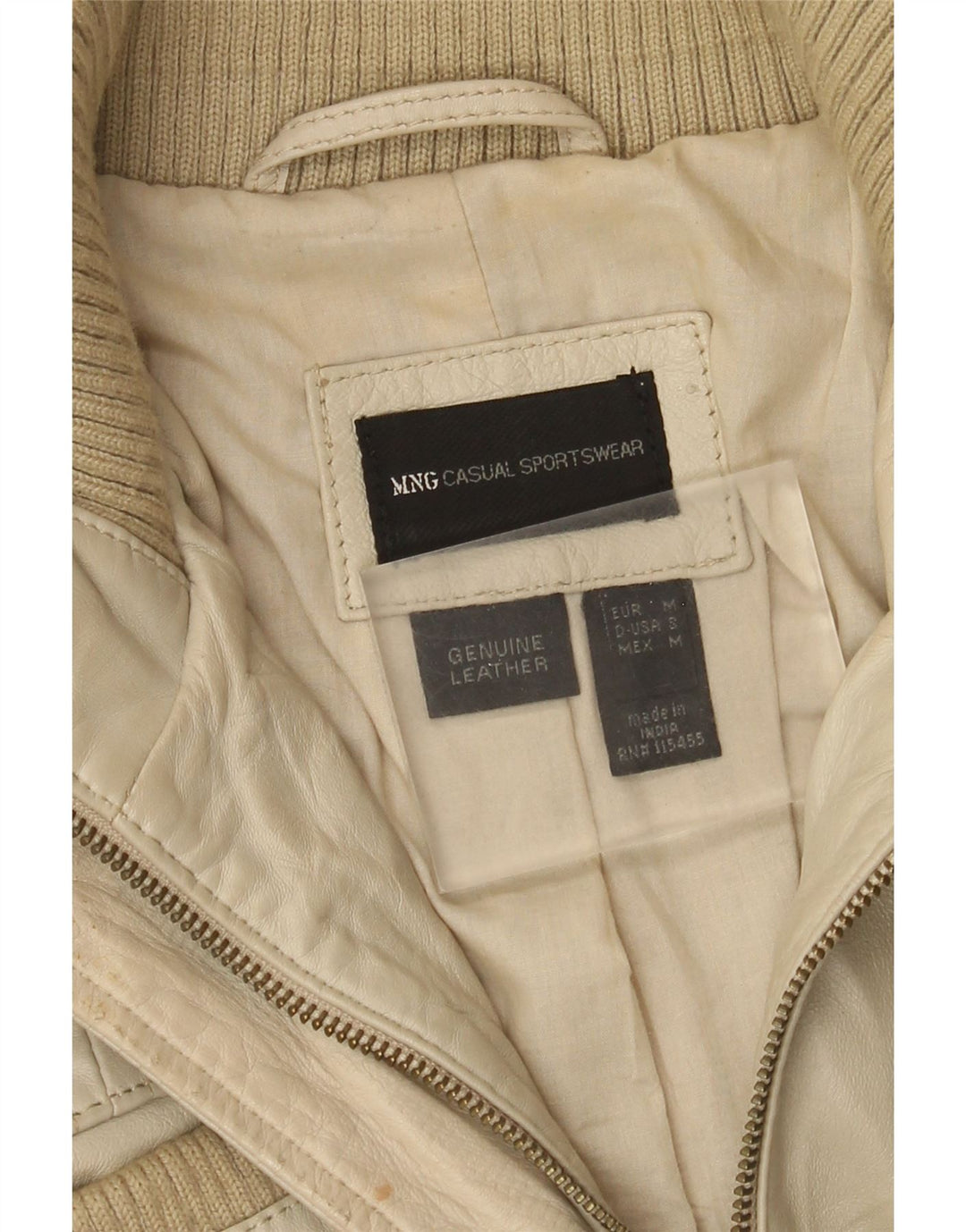 Mango Veste en cuir pour femme UK 12 Beige moyen