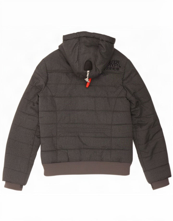 Superdry Veste matelassée à capuche pour femme UK 10 Small Gris Polyester