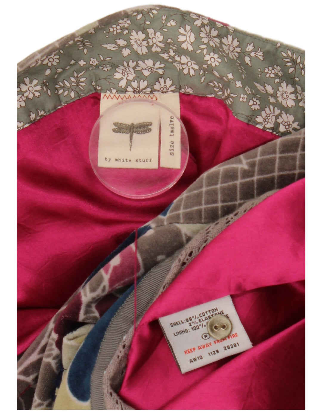 White Stuff Mini-jupe en velours pour femme UK 12 Medium W33 Coton floral gris