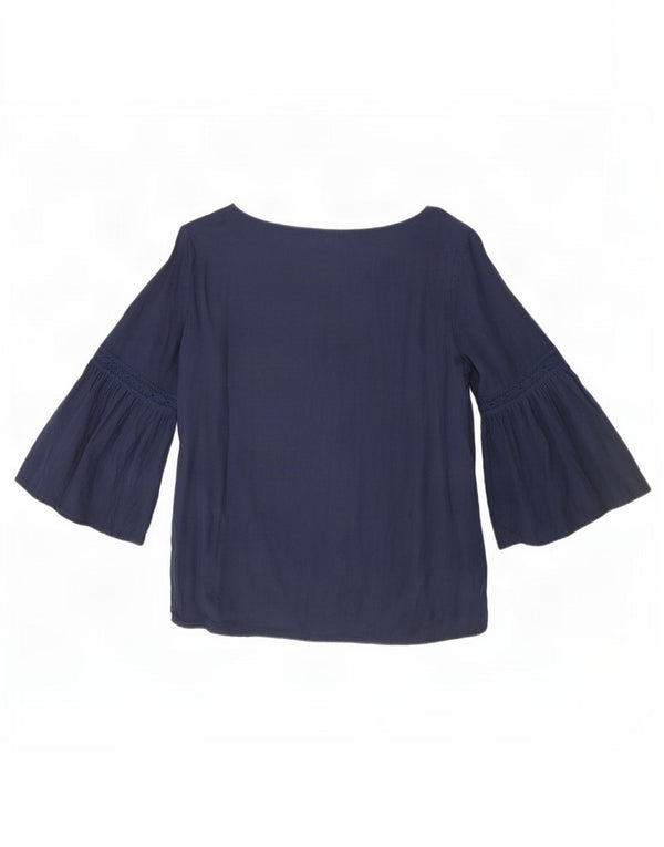 Benetton Chemisier à manches 3/4 pour femme UK 12 Bleu marine moyen Viscose