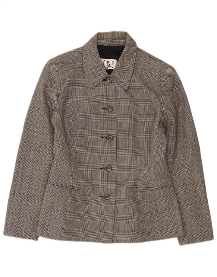 Oasis Veste blazer à 5 boutons pour femme UK 10 Petit gris à carreaux en laine