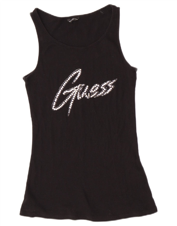 Guess Débardeur graphique pour femme UK 8 Small Noir Coton