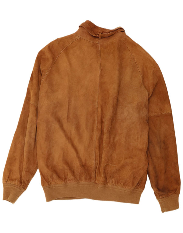 vintage Mens Suede Bomber Jacket UK 42 XL Cuir Marron