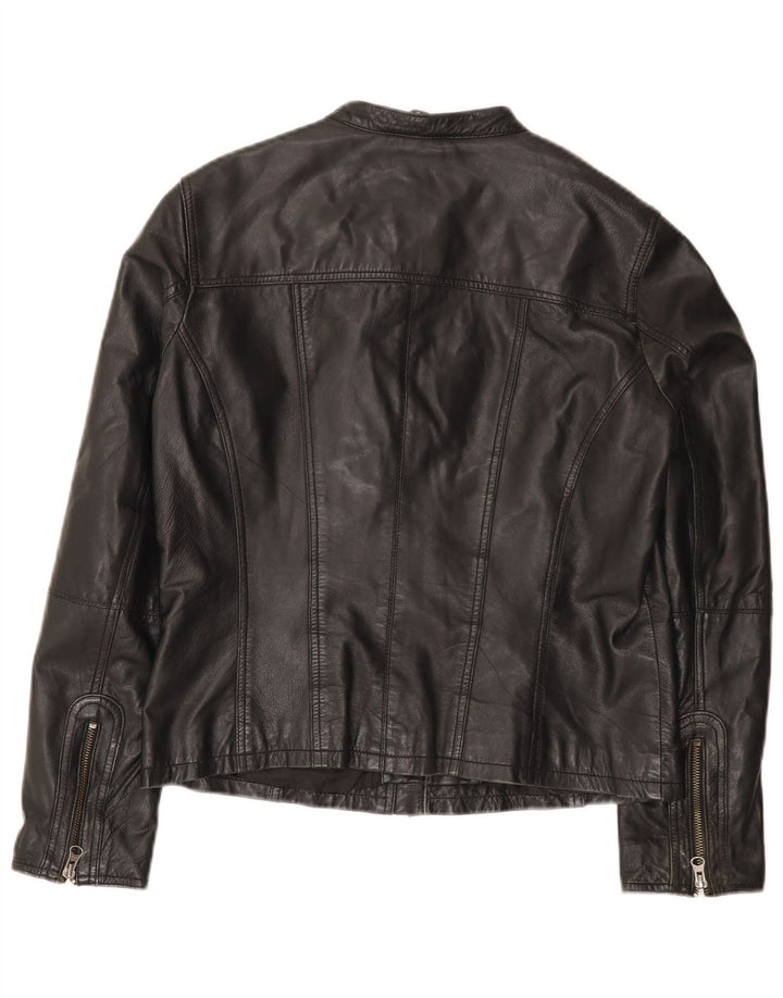 veste biker en cuir femme vintage UK 14 Grand cuir noir