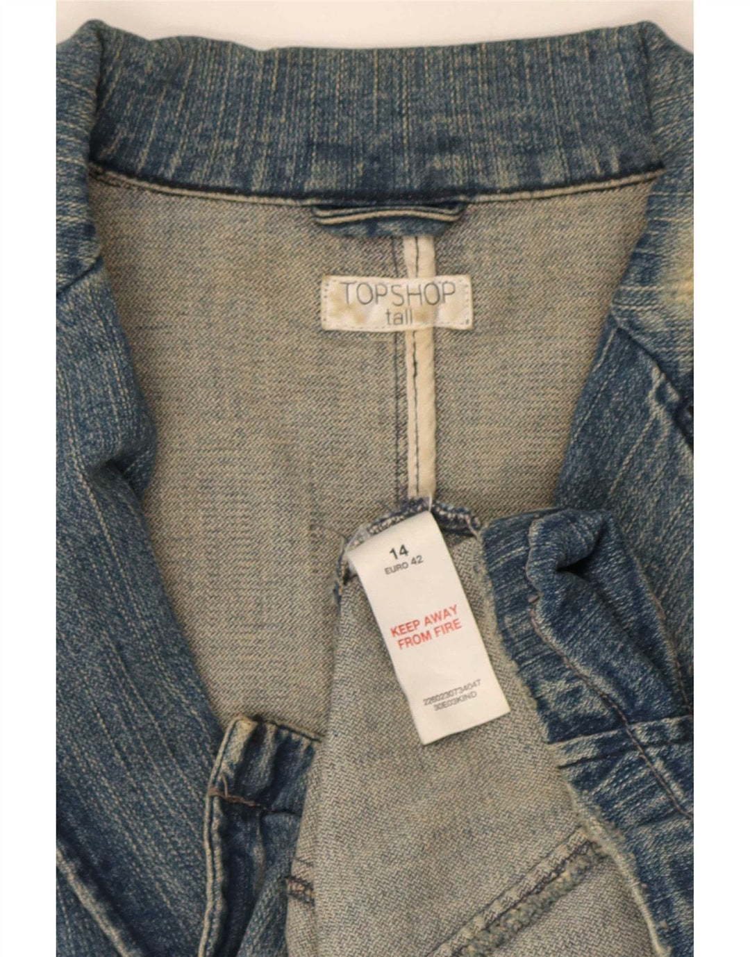 Topshop Veste blazer en jean à 2 boutons pour femme UK 14 Bleu moyen Coton